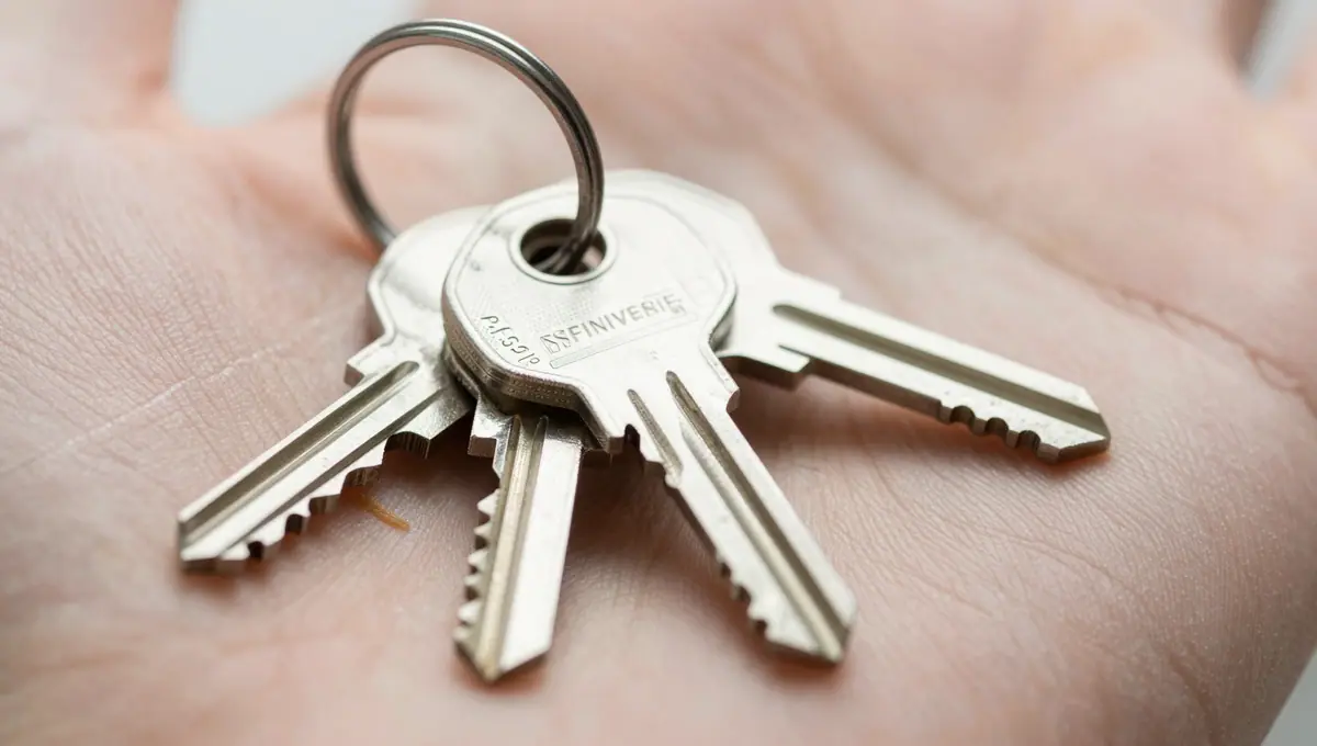 Schlüsselbund mit drei Wohnungsschlüsseln in einer offenen Hand