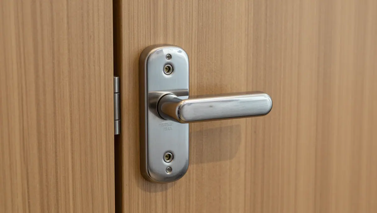 Türdrücker mit Schlüsselloch-Rosette an einer Holztür